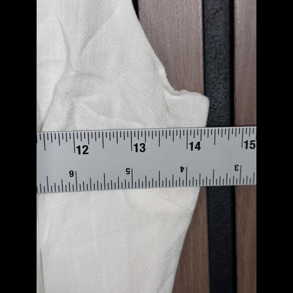 New Honey Belle Dress Medium White A Line V Neck Exposed Button Linen Flax - Picture 3 of 7